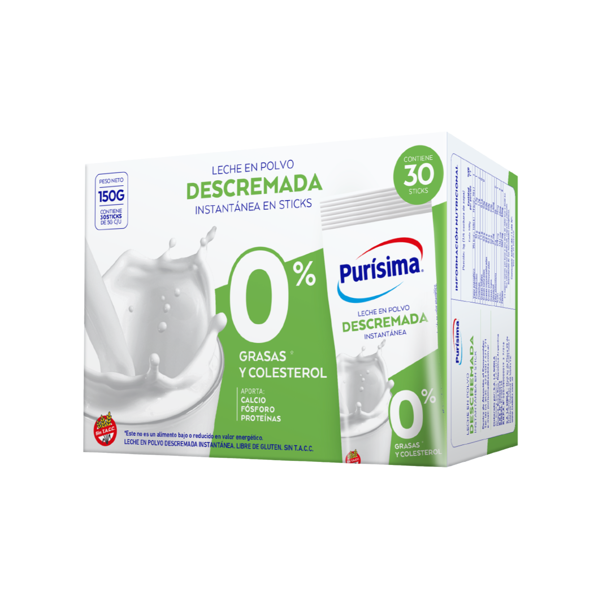 LECHE PURISIMA EN POLVO DESCREMADA  (30 SOBRES DE 5 GRS)