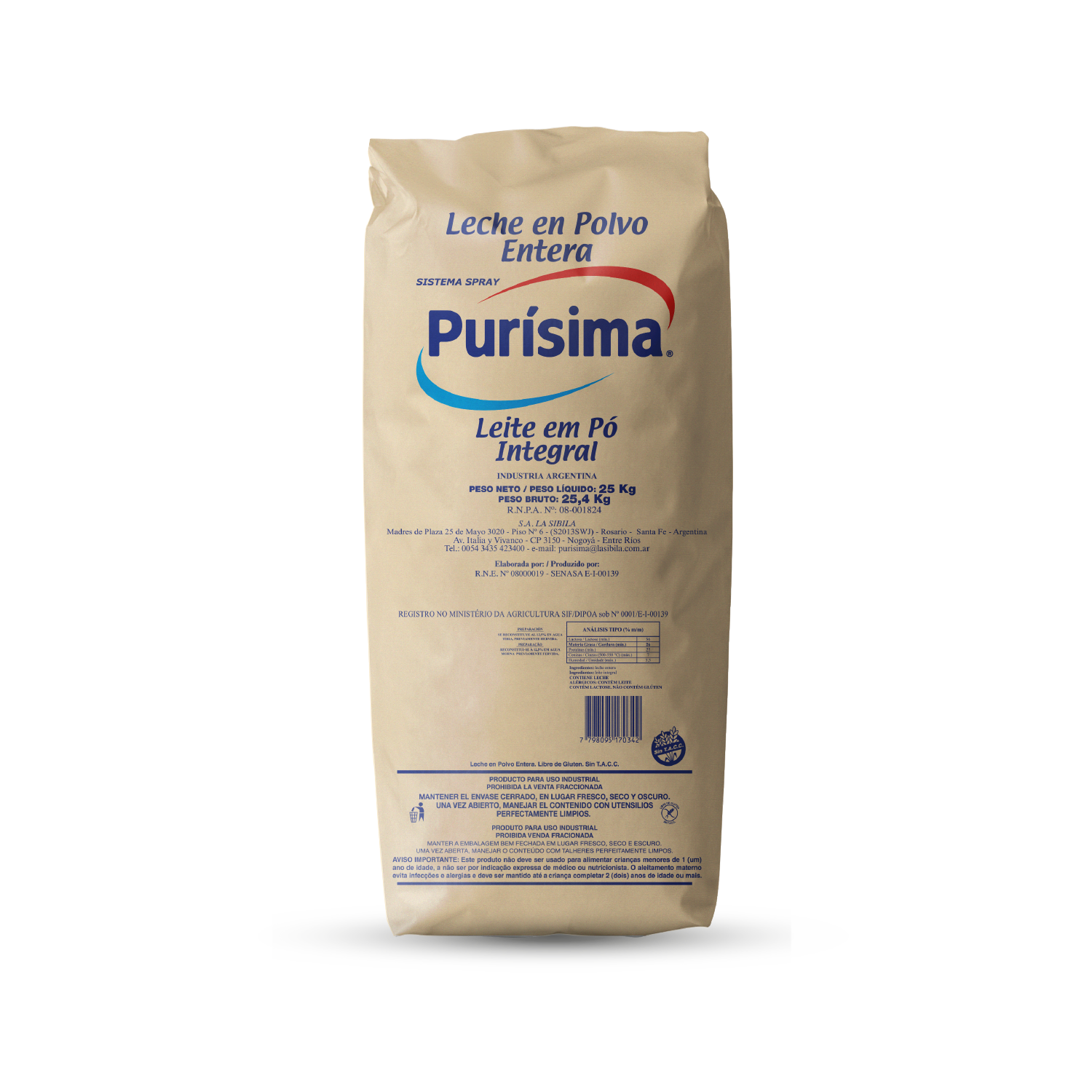 LECHE ENTERA EN POLVO PURISIMA X 25 KGRS