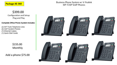 Business Phone System w/ 6 Yealink SIP-T31P VoIP Phones