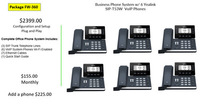 Business Phone System w/ 6 Yealink SIP-T53W VoIP Phones