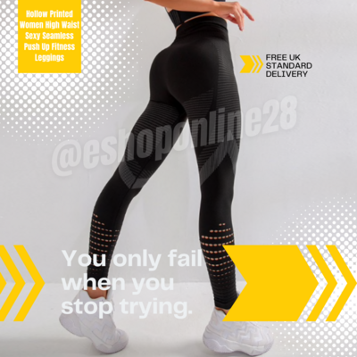 Hollow Printed Women High Waist Sexy Seamless Push Up Fitness Legging