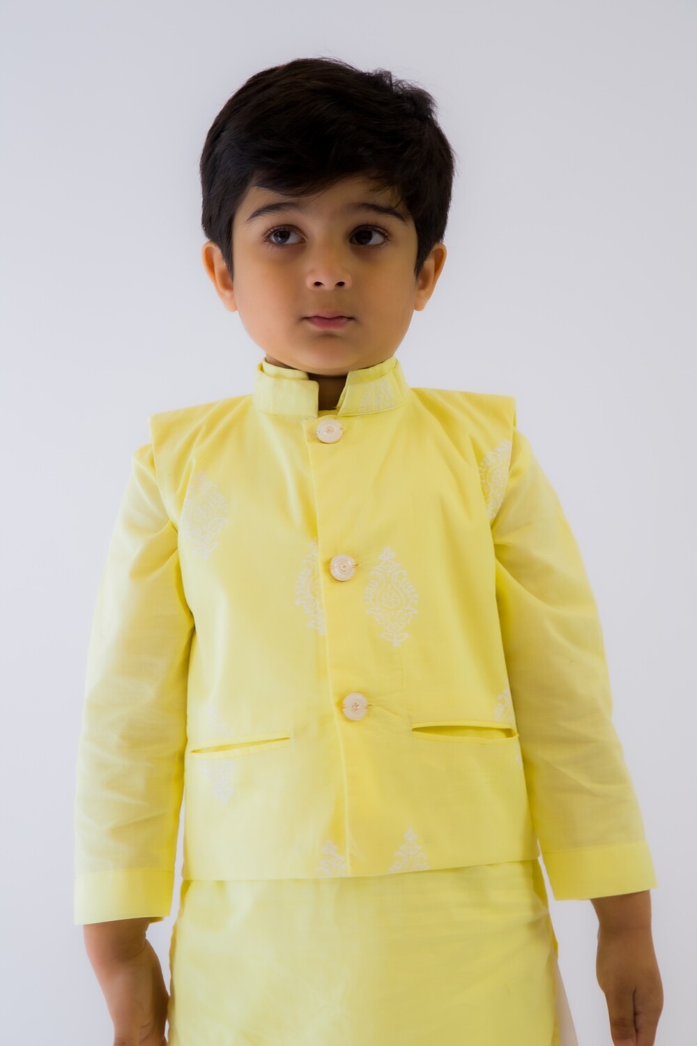 Yellow Kurta Waistcoat Set