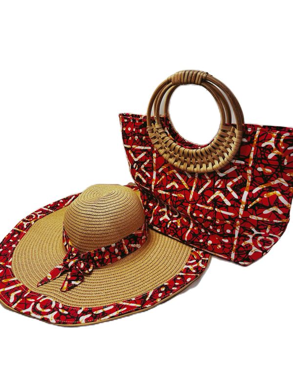 Raffia Sun Hat &amp; Cane Bag Set