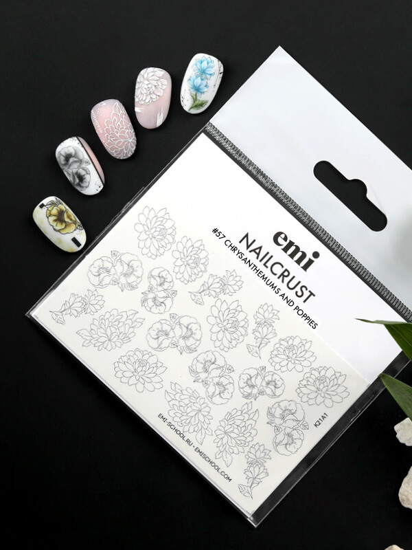 NAILCRUST Pattern Slider #57 Chrysanthemums and poppies