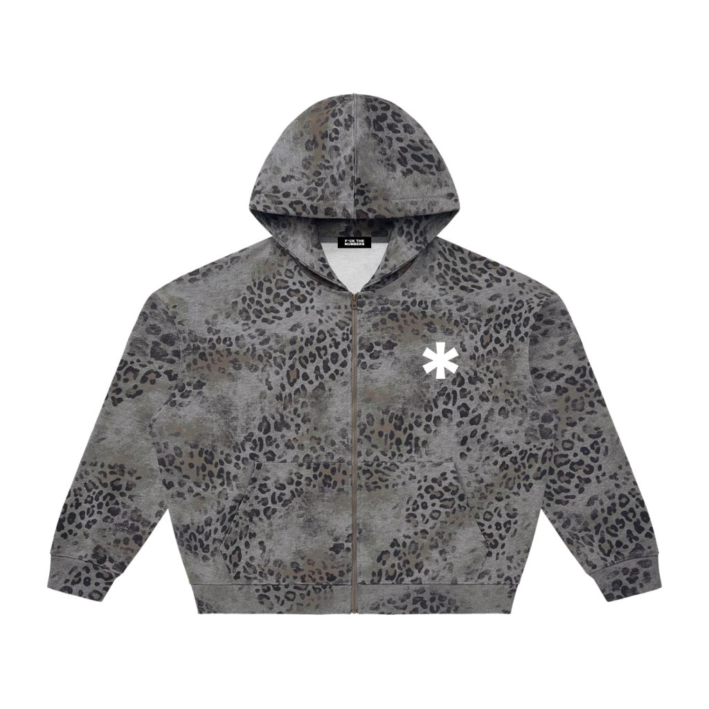 LEOPARD PRINT FULL ZIP HOODIE