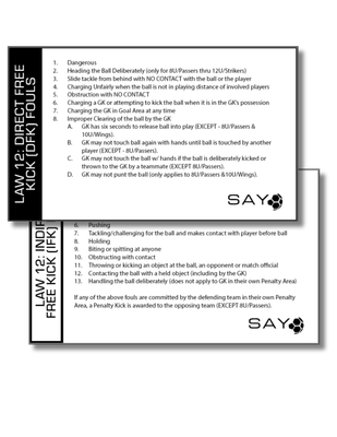 Referee Decision Making Cards (Free Kicks) - 20 pack