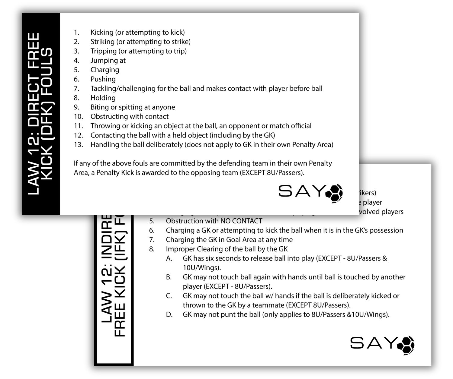 Referee Decision Making Cards (Free Kicks) - 20 pack