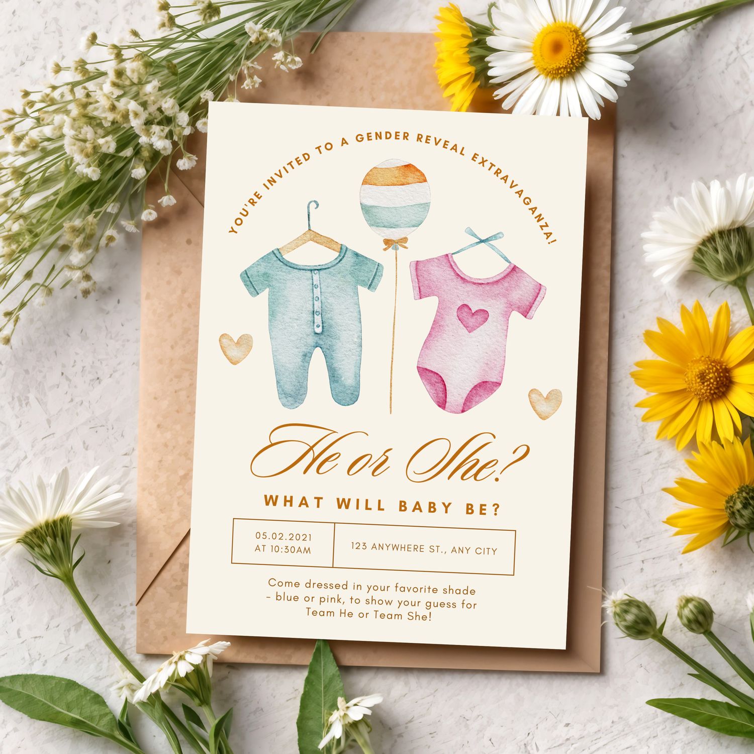 Glossy Personalised Gender Reveal Invites