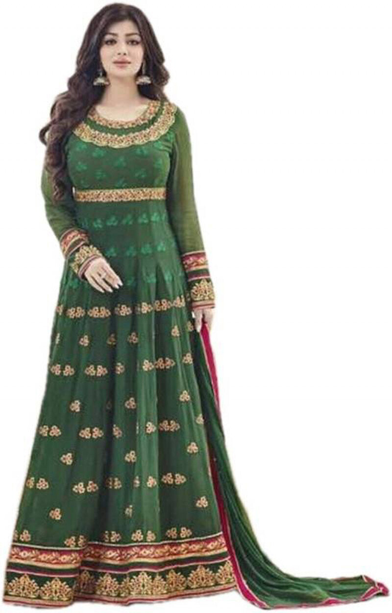 Charming Georgette Green Embroidered Semi Stitched Anarkali Suit