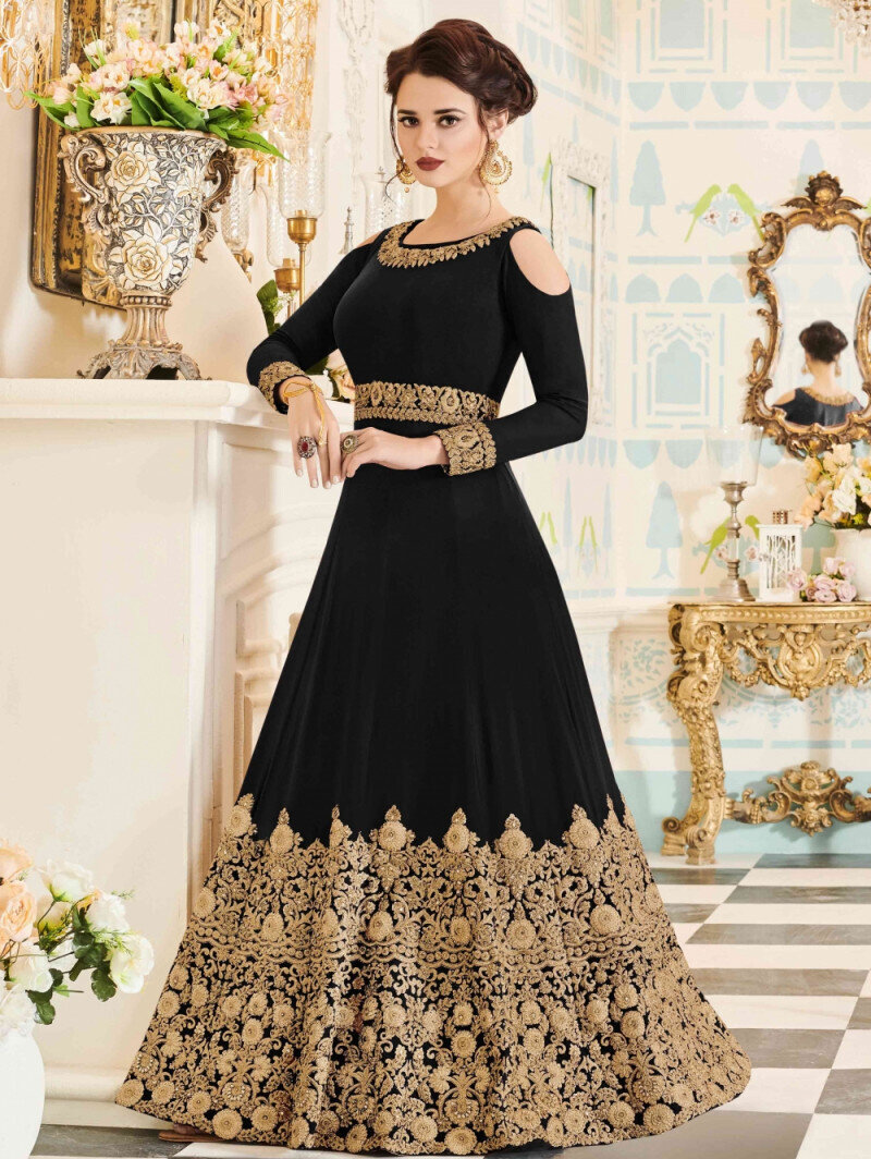 Outstanding Black Georgette Abaya Style Anarkali