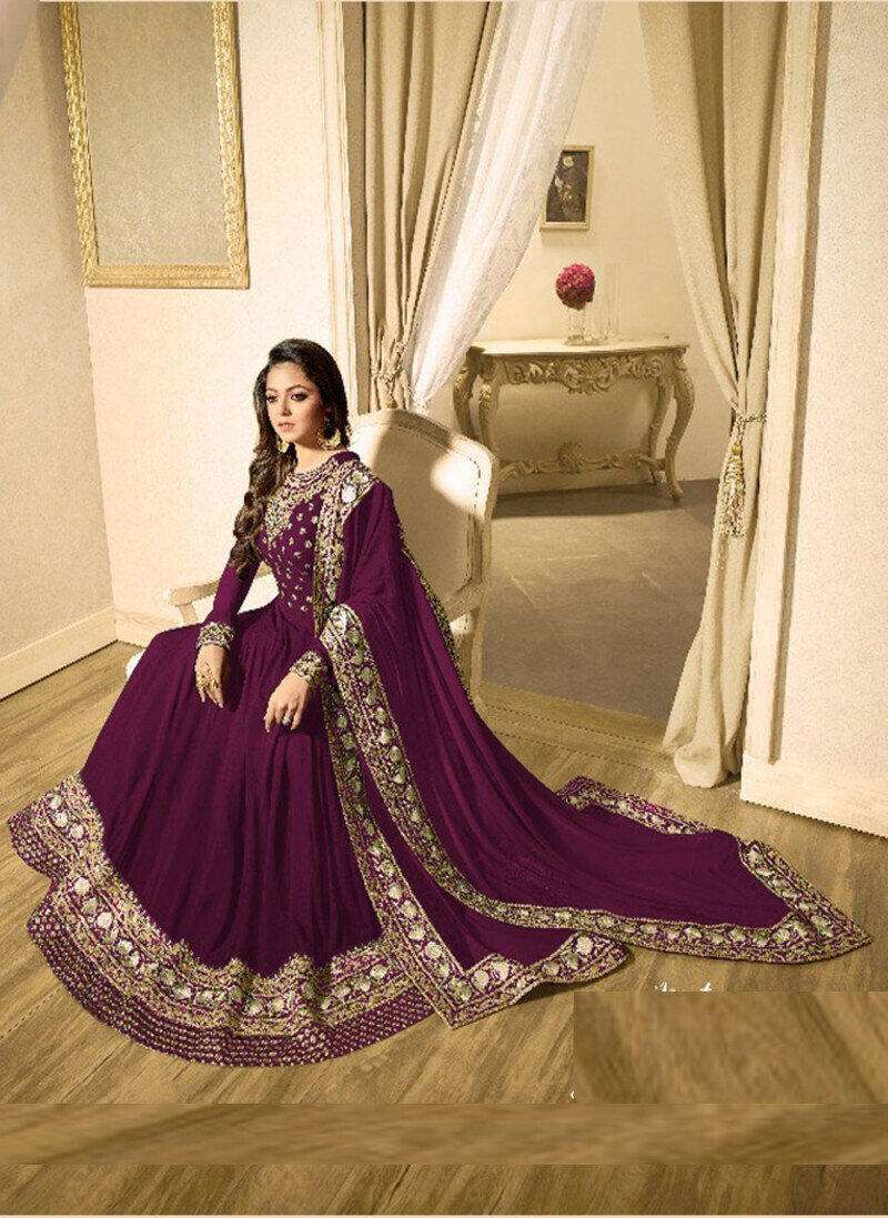 Drashti Dhami Georgette Purple Anarkali Suit