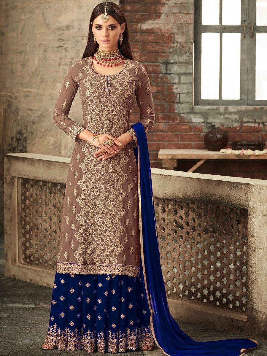 Sensational Blue Georgette With Stone Work Embroidered Suit