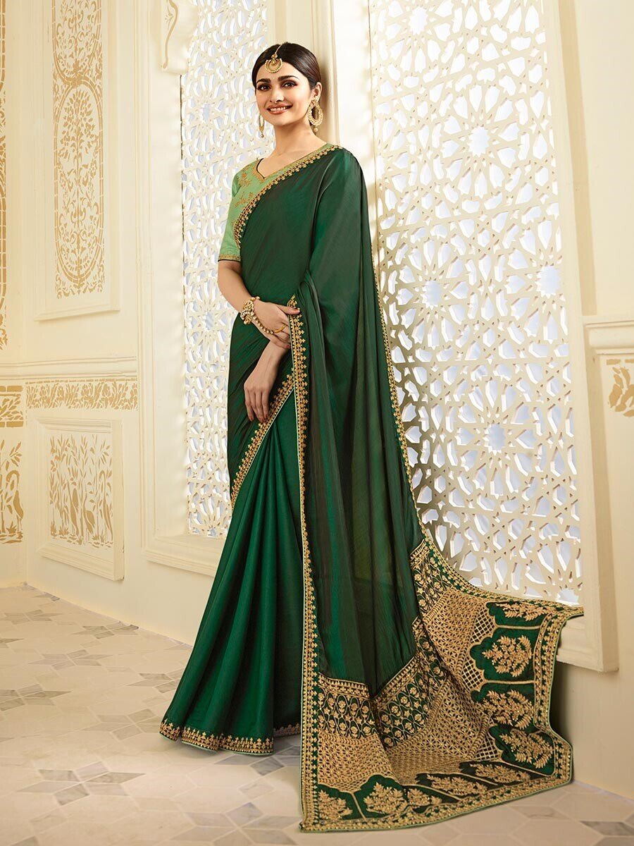 Delusive Women  Prachi Desai Silk Green Embroidered
