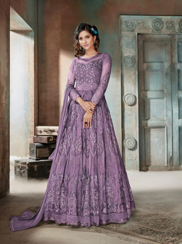Preferable Jazzy Light Purple  Color Heavy Embroidery Suit