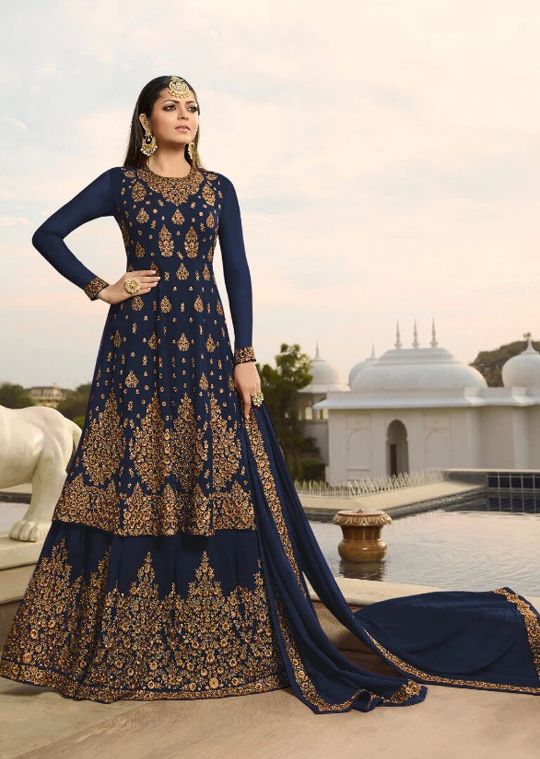 Rust Mesmeric Firozi Color Semi-Stitched  Party Wear Suit