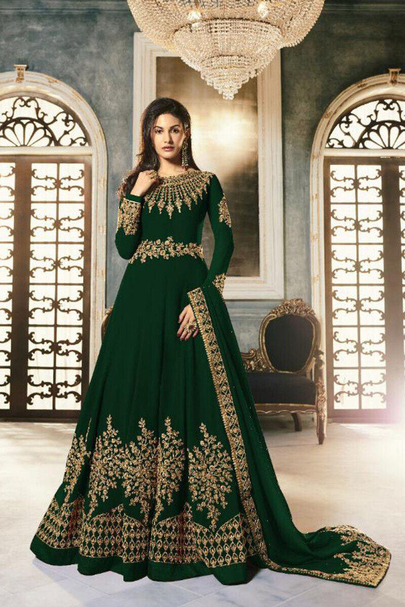 Beguiling Latest  Georgette Embroidery Green Color Anarkali  Suit