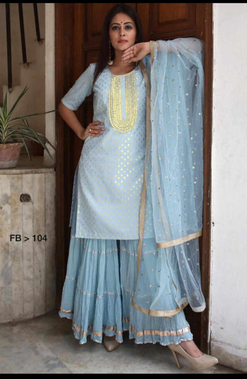 Precious Women's Heavy Design Sky Blue Color Sharara Suit