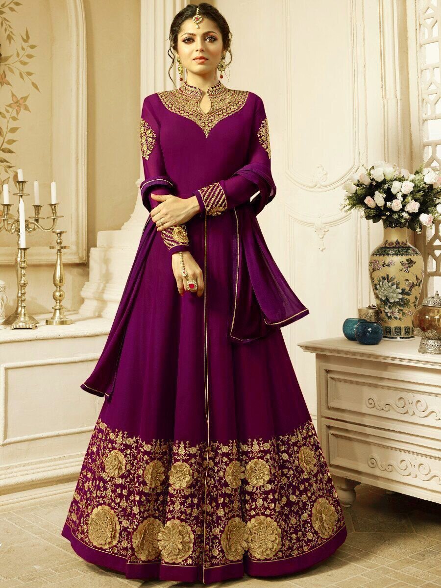 Gorgeous Drashti Dhami Embroidered With Dupatta Purple Suit
