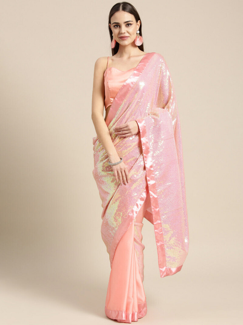Mind Blowing Adorable Pink Party Wear Sequence Saree