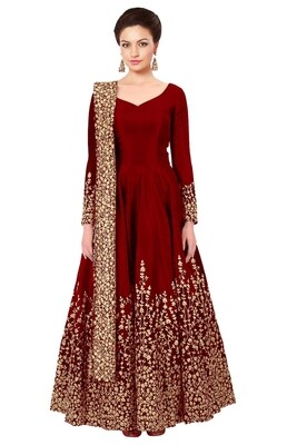 Bewitching New Red Long Embroidered Semi Stitched  Anarkali Suit