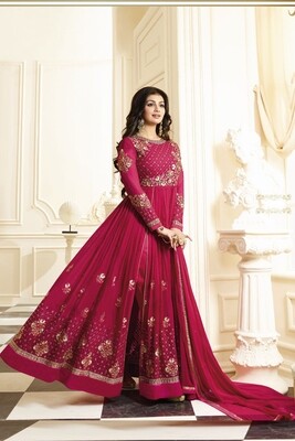 Delusive Pink Embroidered Semi Stitched Long Anarkali Suit