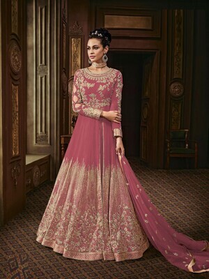 Meticulous Fancy Embroidery Work Light Pink Color Long Suit
