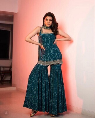 Vibrant Latest Bollywood Rama Color Sharara Suit