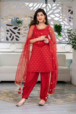 Energetic Stunning Red Party Wear Salwar Suit