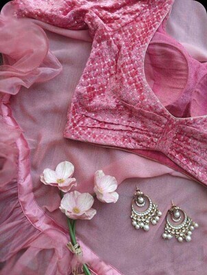 Trendy Latest Organza Pink Color Party Wear Saree