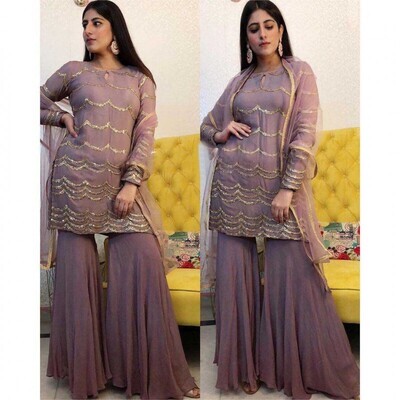 Beguiling Light Purple Georgette Sharara Salwar Suit