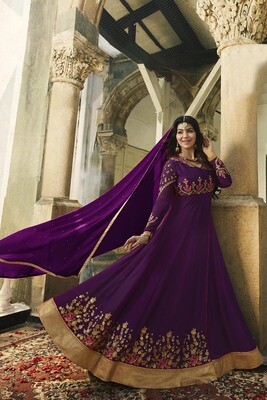 Gleaming Georgette Purple Color Embroidered Party Wear Suit