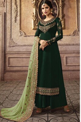 Meticulous Glowing Green Heavy Georgette Embroidery Plazzo Suit