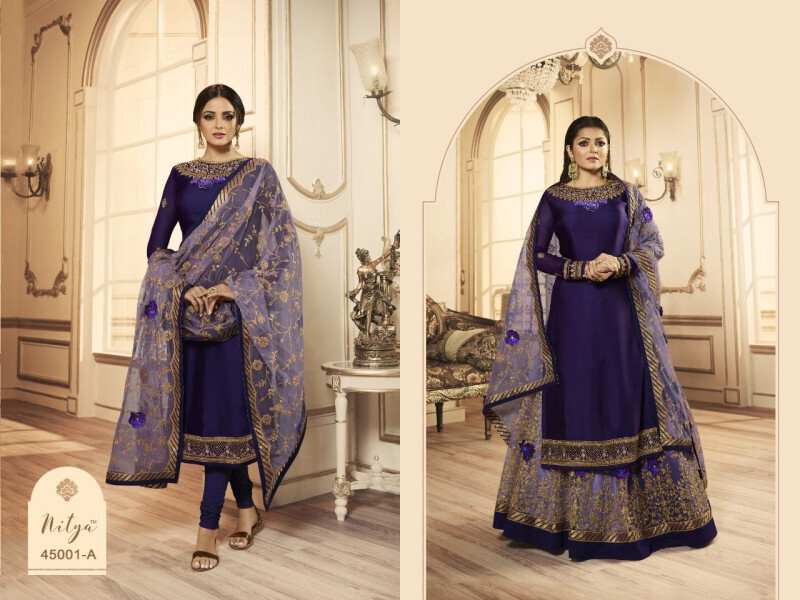 Designer Blue And Purple Anarkali Dress With Heavy Work