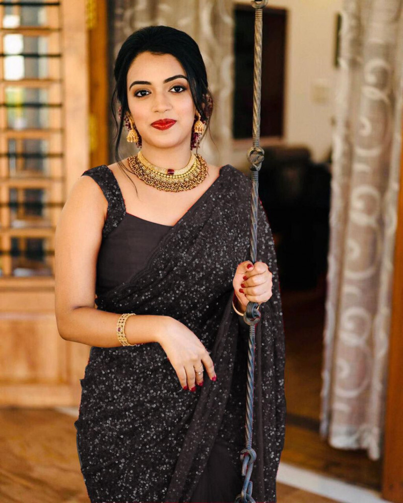 Stunning Black Sequence Party Wear Saree