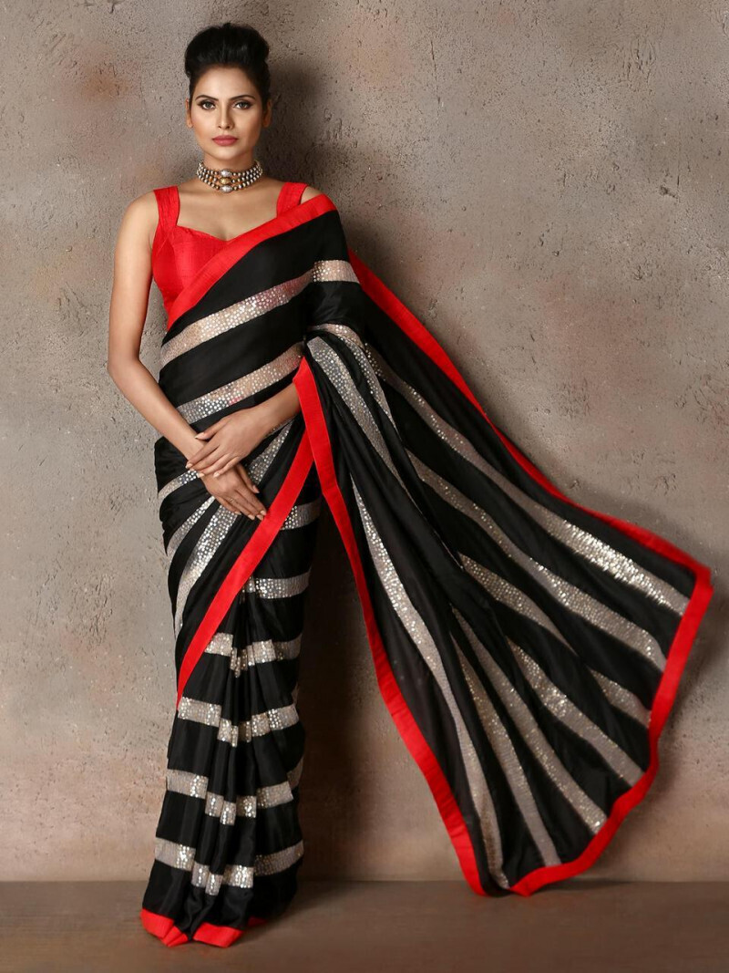 Party Wear Black And Red Saree