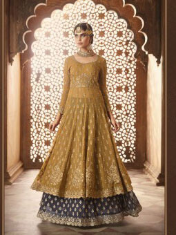 Designer Cream Embroidery Work Wedding Wear Anarkali Suit