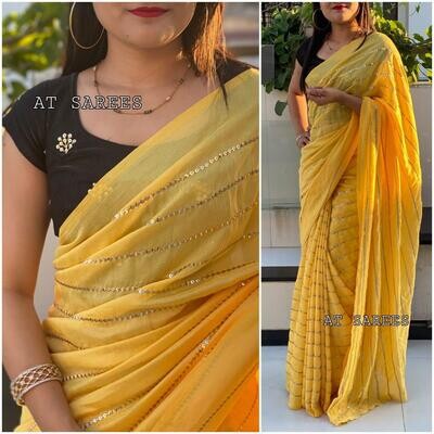 Latest Party Wear Yellow Saree With Black Blouse