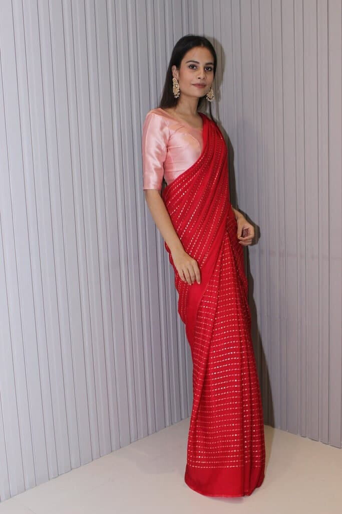 Elegant Red Party Wear Saree For Women With Price