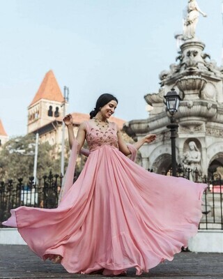 Fancy Party Wear Pink Gown For Girls