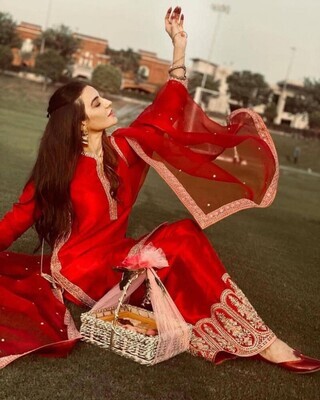Wedding Wear Red Sharara Suit