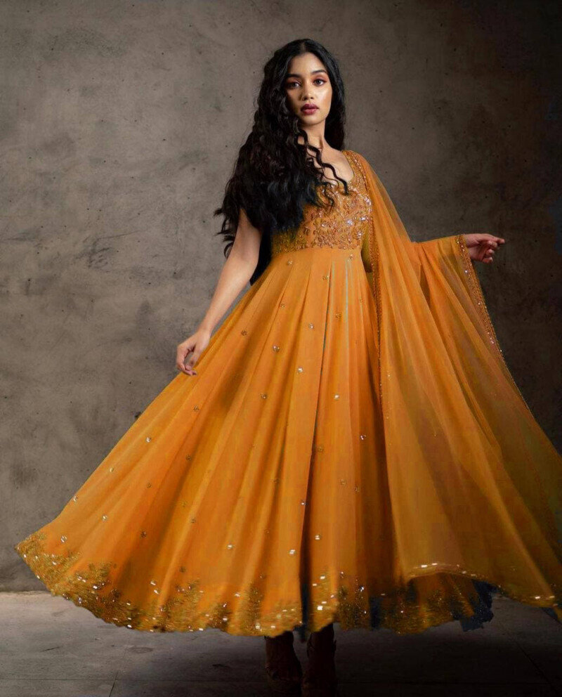 Stylish Yellow Festival Wear Gown For Girls
