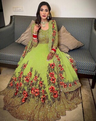 Wedding Wear Embroidered Green Long Gown
