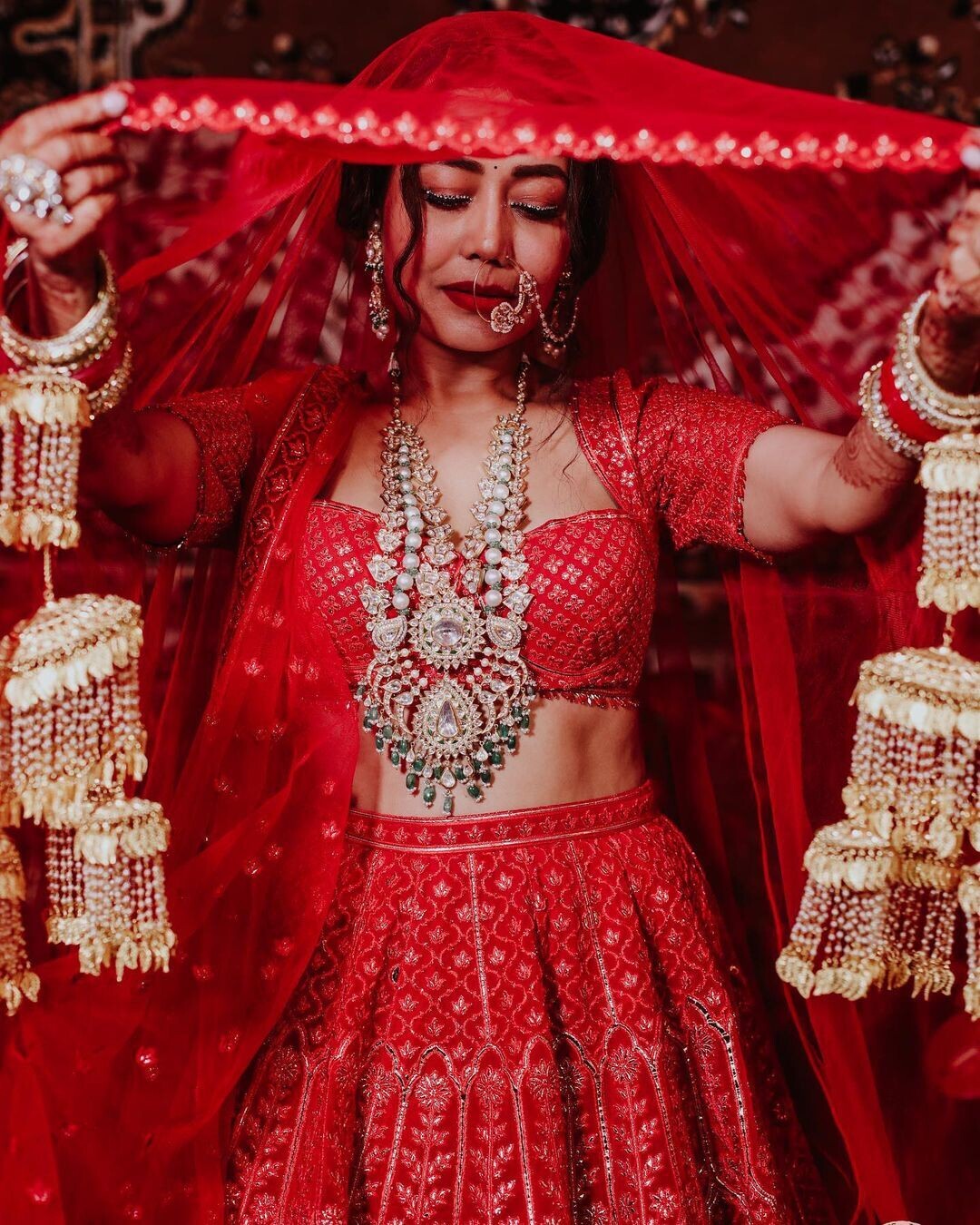 Neha Kakkar Bollywood Latest Red Lehenga Choli