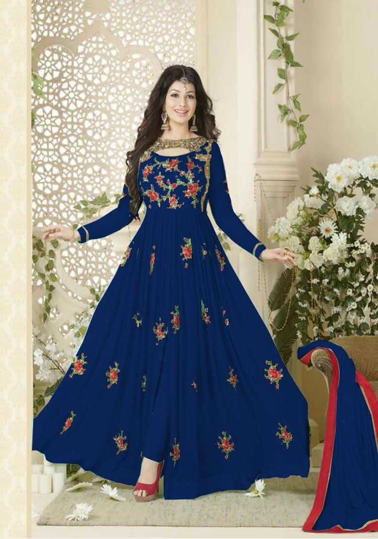 Ayesha Takia Beautiful Blue Flower Printed Long Anarkali Suit