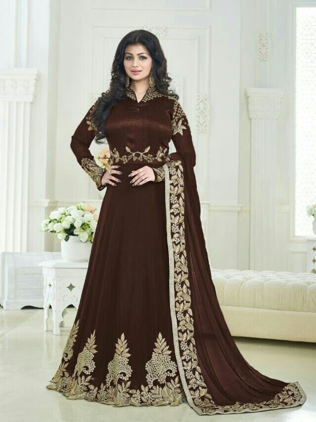 Ayesha Takia Designer Beautiful Brown Long Anarkali Suit