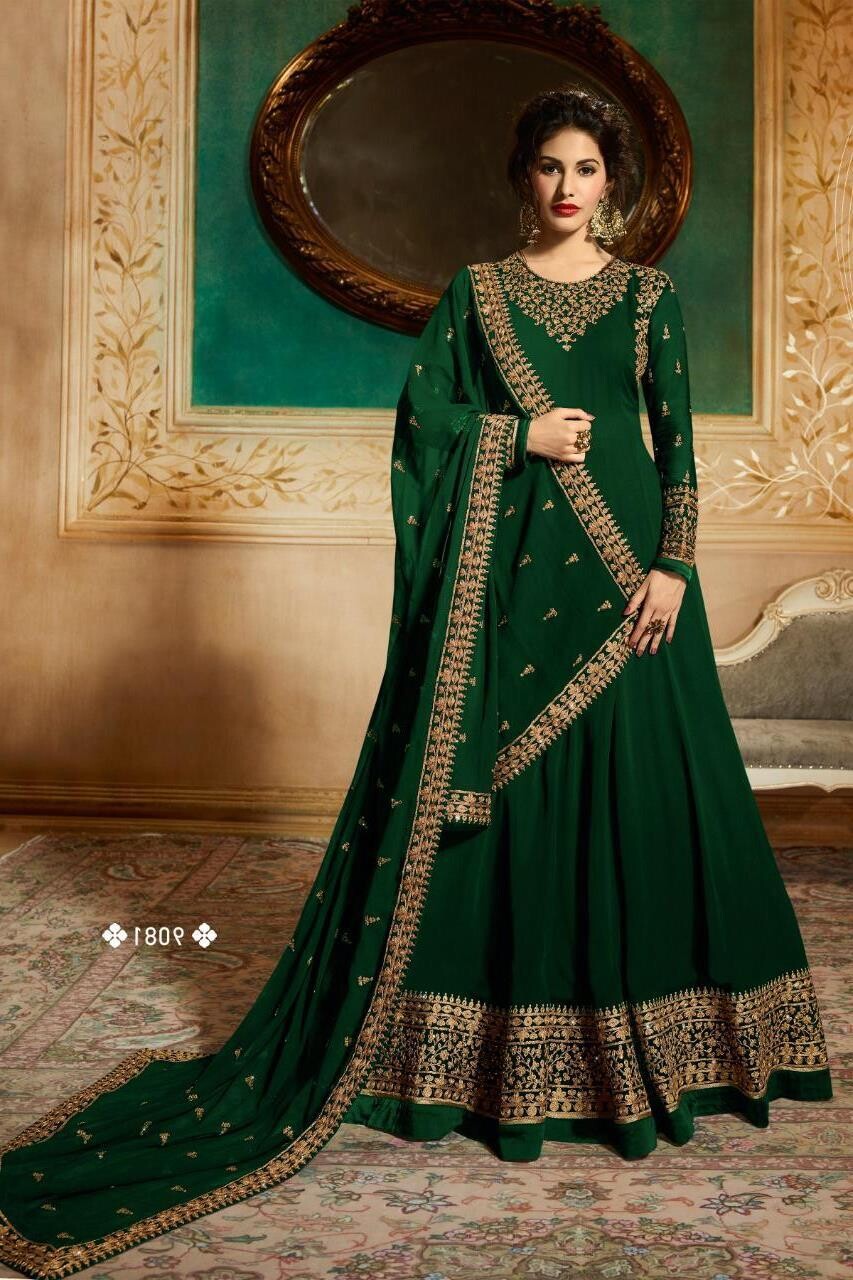 Prachi Desai Green Embroidered Georgette Party Wear Anarkali Suit