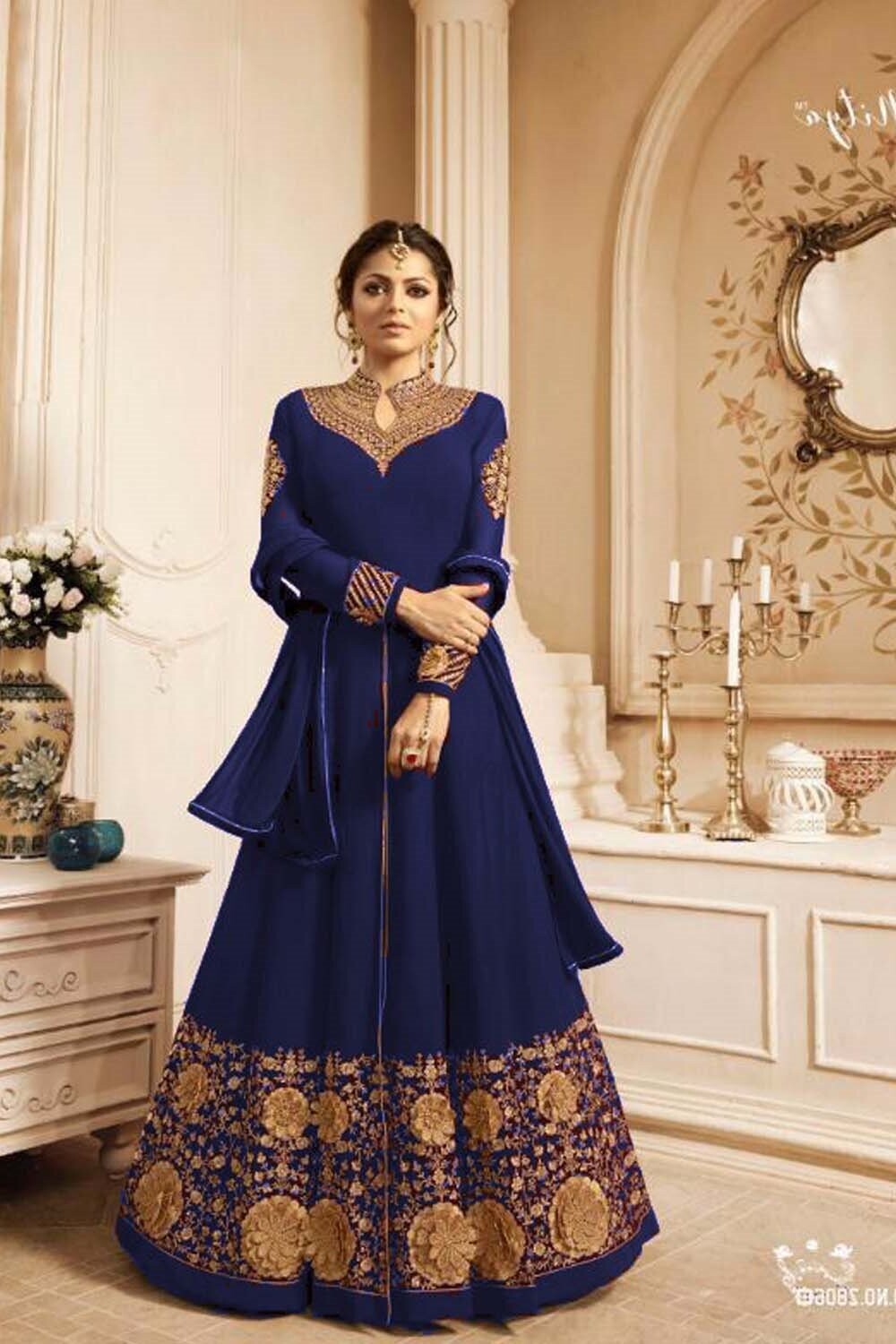 Drashti Dhami  Designer Embroidered With Dupatta Blue Suit