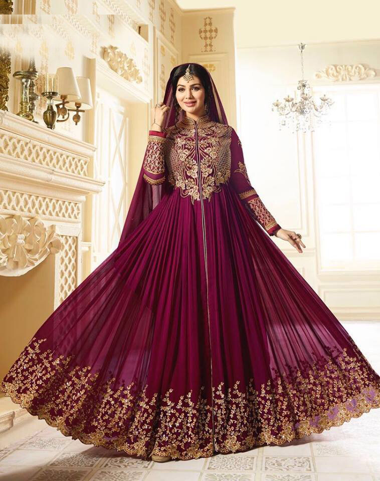 Ayesha Takia Purple Designer Embroidered Partywear  Anarkali Suit