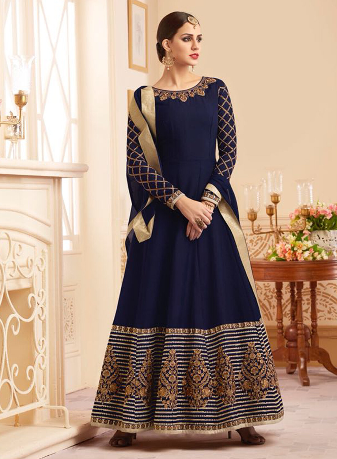 Blue Party Wear Gown With Dupatta