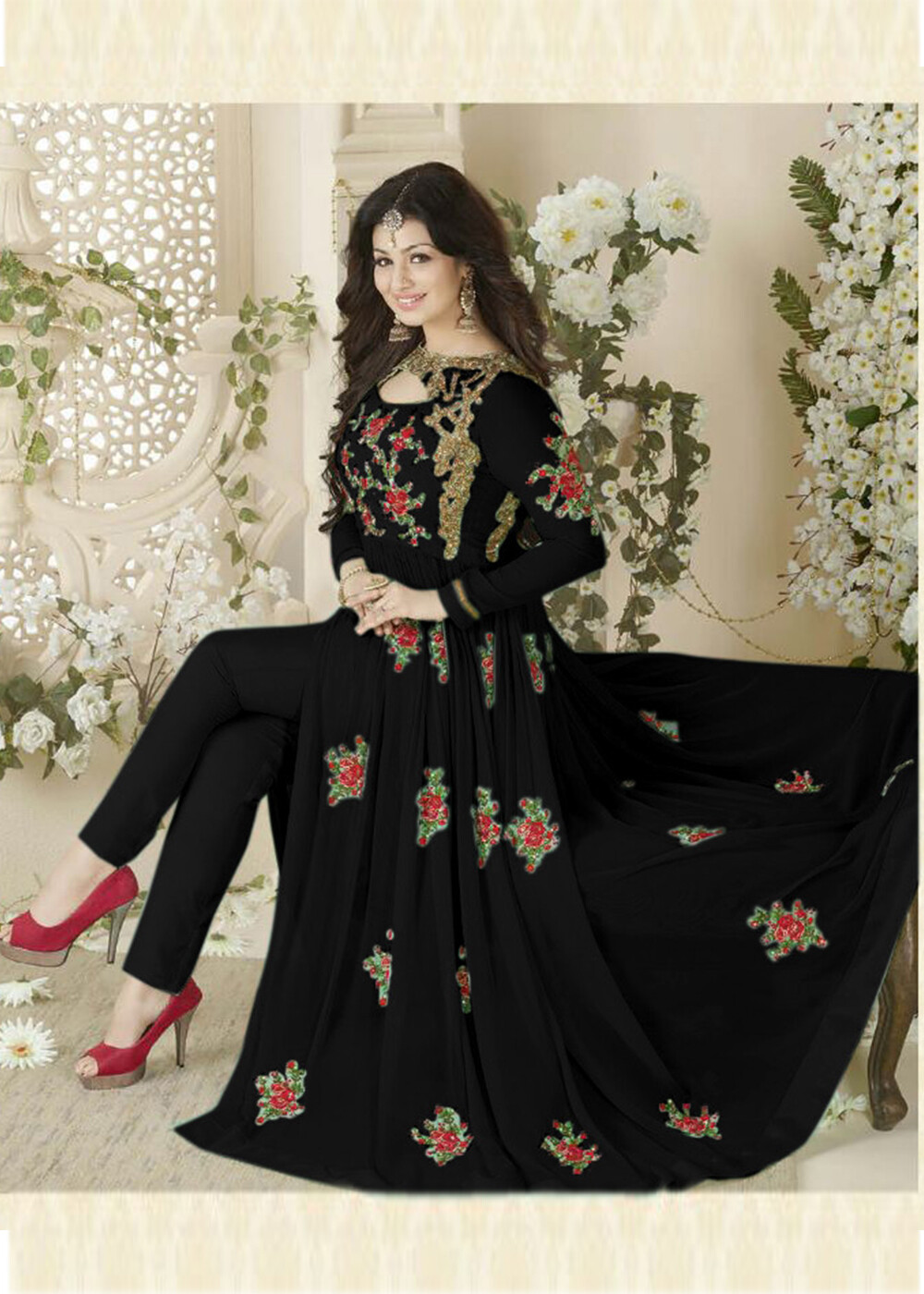 Ayesha Takia  Beautiful Black Flower Printed Long Anarkali Suit